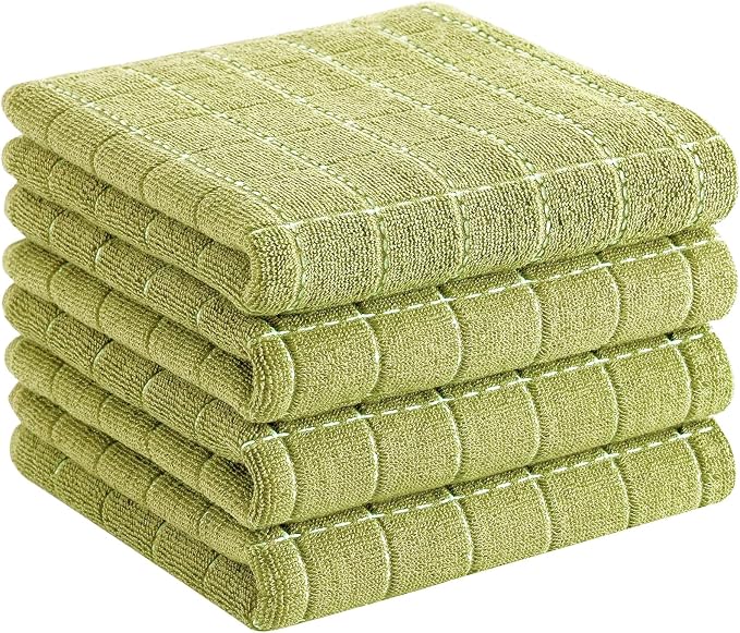 Homaxy 100% Cotton Terry Kitchen Towels, 4 Pack, Sage Green | Ultra Soft and Absorbent Dish Towels for Kitchen, Suitable for Drying and Washing Dishes