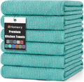 Homaxy 380 GSM Cotton Premium Kitchen Towels 6 Pack, 18"x 28", Teal | Flat and Terry Dish Towels, Highly Absorbent Tea Towel Set with Hanging Loop, Soft Utility Kitchen Hand Towels