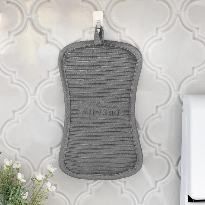 All-Clad Premium Pot Holder & Hot Pad: Heat Resistant to 500 Degrees - 100% Cotton, 10""x6.25"" Hot Pad for Kitchen and Barbeque, (1-Pack), Pewter