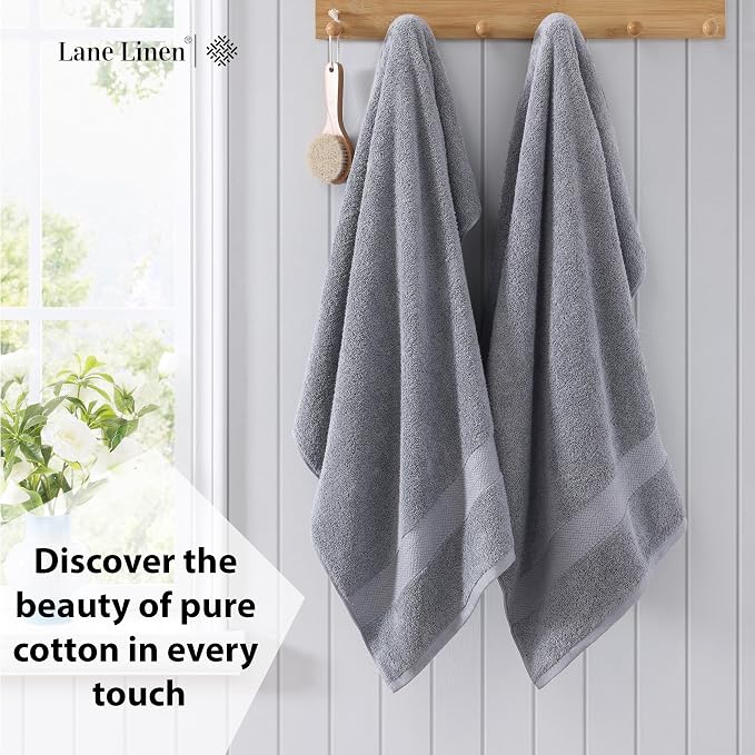 LANE LINEN Bath Towel Set 100% Cotton 4 Piece Soft Absorbent - Grey | Oeko-Tex Bath Towels - Ring-Spun Cotton, Terry Weave Comfort, Long-Lasting Comfort, Hotel-Style Look, Machine Washable