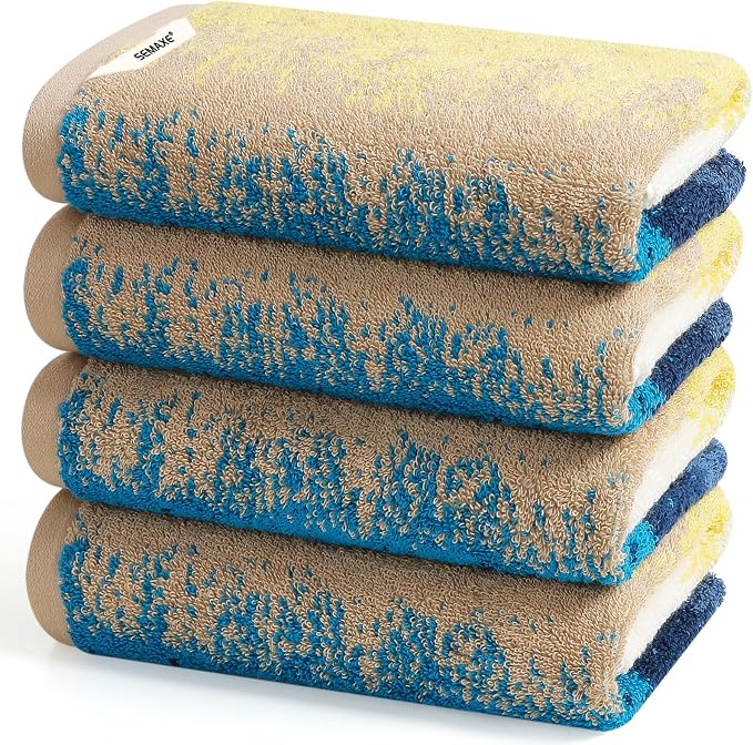 4-Pack Cotton Hand Towels for Bathroom with Hanging Loops, Coastal Ombre | Sink-side towels for drying hands and face, ideal for bathrooms, guest baths, powder rooms, OEKO-TEX certified, easy care