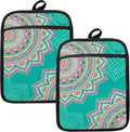 Turquoise Abstract Mandala Floral Pot Holders for Kitchen, Boho Colorful Ethnic Flower Botanical Heat Resistant Hot Pads and Oven Mitts for Baking Cooking，379 potholder