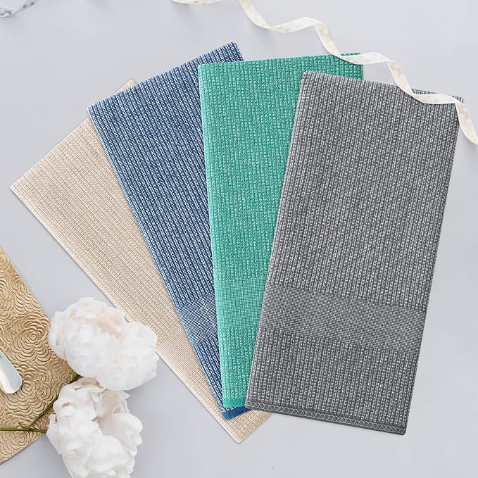 Homaxy 380 GSM Cotton Premium Kitchen Towels 6 Pack, 18"x 28", Mix | Flat and Terry Dish Towels, Highly Absorbent Tea Towel Set with Hanging Loop, Soft Kitchen Hand Towels, Grey/Green/Khaki