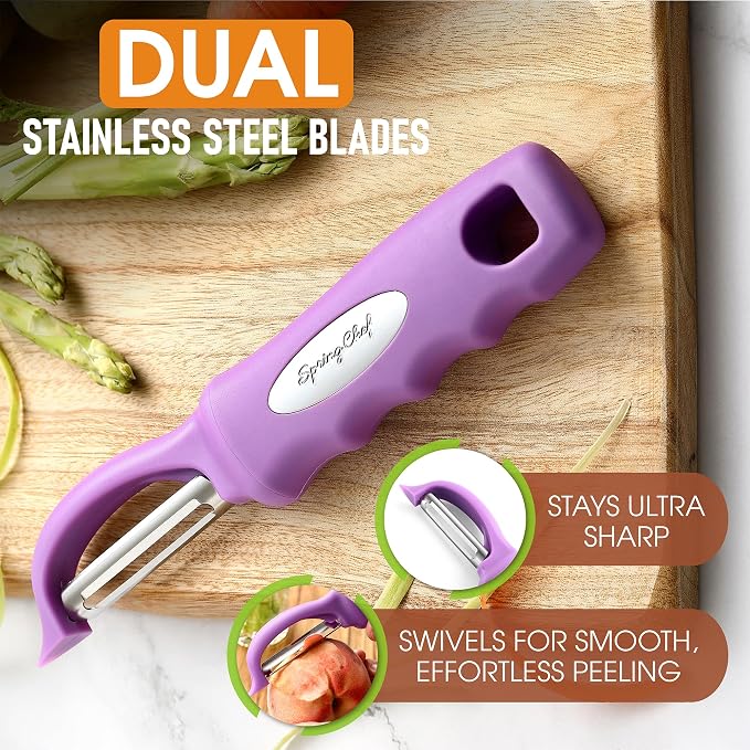 Spring Chef Swivel Vegetable Peeler for Kitchen w/Ergonomic Handle, Orchid | Premium Potato Peeler w/ Ultra Sharp Stainless Steel Blades, Multifunctional Veggie Peeler for Apple, Carrot, Cucumber, Fruit