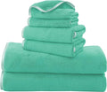 TENSTARS Luxury Silk Hemming Towel Set - Light Thin Quick Drying - 2 Bath Towels 2 Hand Towels 2 Washcloths - Ultra Soft Microfiber Towel for Bath Fitness, Sports, Yoga, Travel (Aqua Green, 6 Pieces)