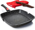 Moss & Stone Grill Pan for Indoor Cooking 11Inch Nonstick Square Grill Pan | RV Induction Griddle Pan with Removable Handle for Gas, Electric & Ceramic Stovetops, Oven Safe Skillet with Pour Spouts