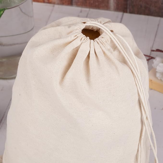 Marubhumi Cotton Storage Bags with Drawstrings Large 10x12 Inch - 12 Pcs Reusable Muslin Bulk Flour Sack Bag,Cotton Fabric Bread Bags Bulk Food Produce Natural Storage Bag
