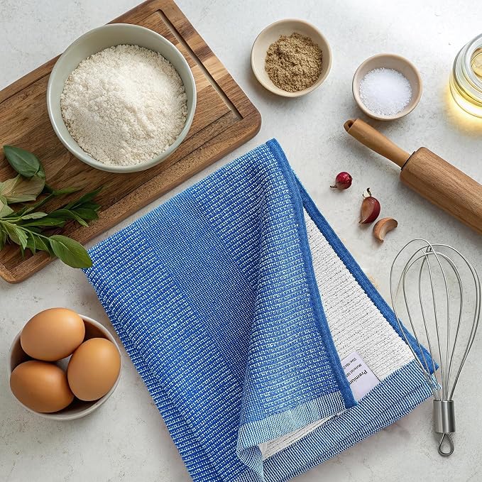 Mordimy Premium Large Cotton Kitchen Towels (18"x 28", 3 Pack), Blueberry | 100% Ring Spun Cotton, Super Absorbent, 380 GSM, Flat & Terry, Soft, Hanging Loop Dish Towels