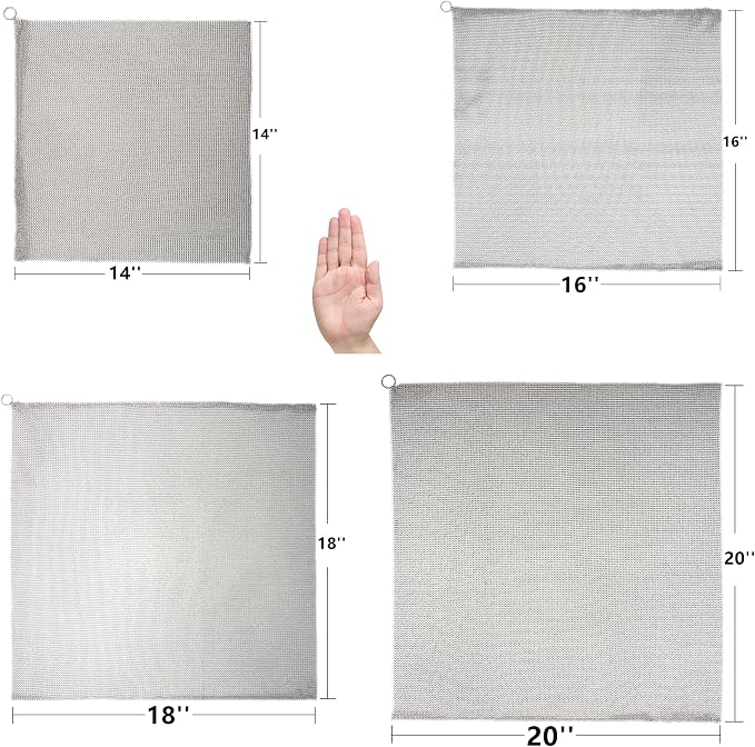 Cast Iron Cleaner & Chainmail Skillet Scrubber - 18''x18'' 3.8mm Small Ring, 316L Stainless Steel Interlocking Mesh Sheet, Flexible Chainmail Panel, Fine Linked Ring Fabric, Woven Ring Net