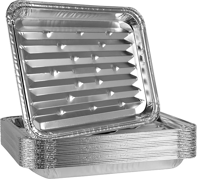 PLASTICPRO Aluminum Grill Pans, Broiler Pans, Grill Liners, Durable with Ribbed Bottom Surface for BBQ, Grill, Texture Disposable,Pack of 10