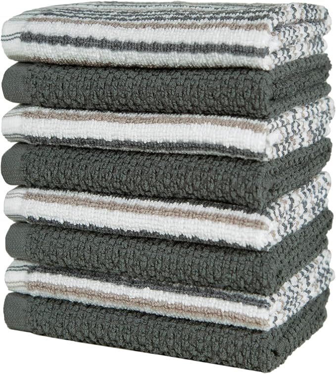 Bumble Dish Cloths 8-Pack, 100% Cotton Kitchen Towels, 12"x12" Grey | 430 GSM Soft Dish Towels for Kitchen, Highly Absorbent & Durable Kitchen Rags for Washing Dishes