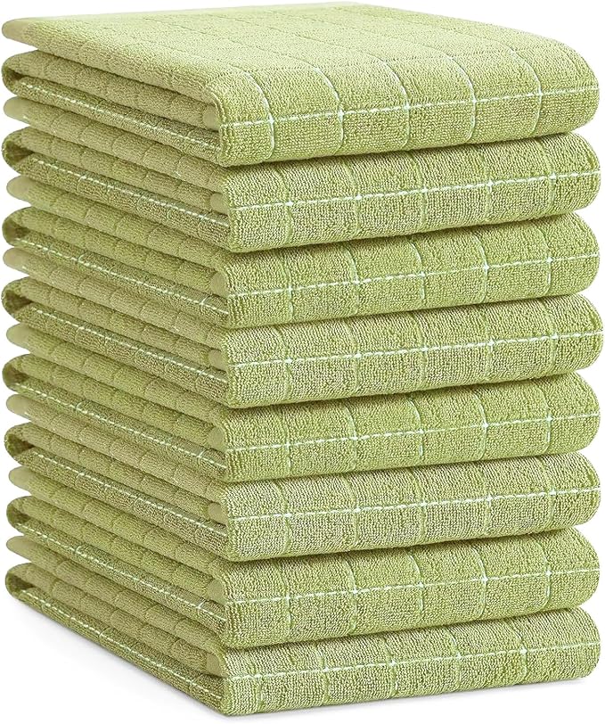 Homaxy 100% Cotton Terry Kitchen Towels, Large 8 Pack, Sage Green | Ultra Soft and Absorbent Dish Towels for Kitchen, Suitable for Drying and Washing Dishes