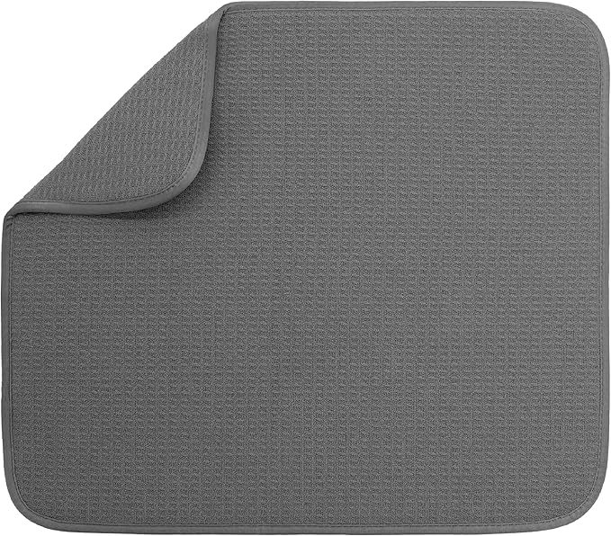 S&T INC. Dish Drying Mat, 16" x 18", Large, Charcoal Grey | Absorbent Microfiber, Kitchen Counter Mat for Dishes, Utensils, Pots and Pans, Machine Washable
