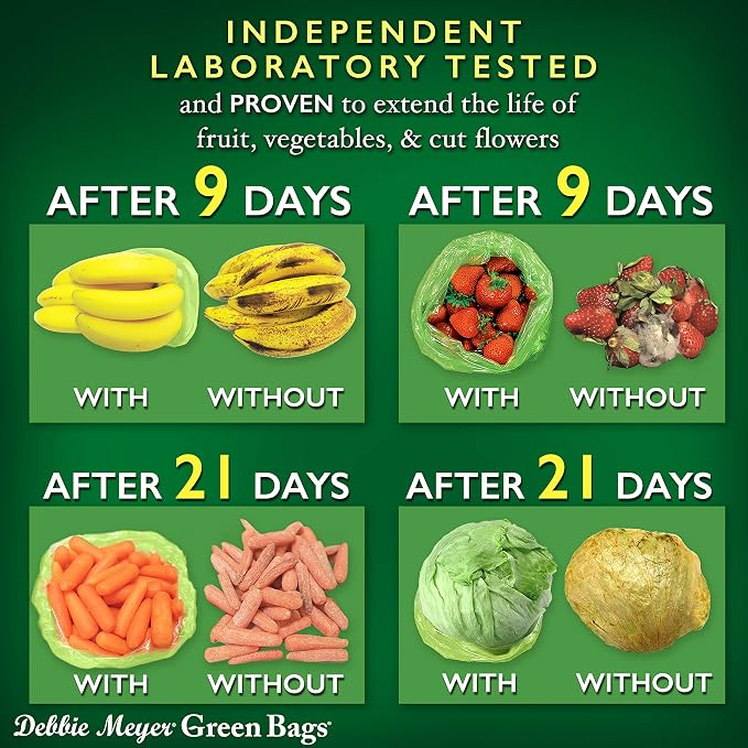 Debbie Meyer GreenBags, 20-Pack (8M, 8L, 4XL), Reusable Food Storage Bags | FoodFresh Technology, Helps Keep Fruits and Vegetables Fresh Longer, BPA-Free, Kitchen & Fridge Use, Made in the USA
