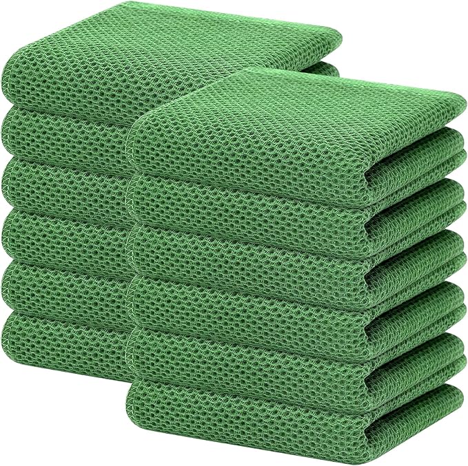 Homaxy 100% Cotton Waffle Weave Kitchen Dish Towels 12-Pack, Grass Green | 13 x 28 Inches, Ultra Soft Absorbent Dish Towels, Quick Drying Cleaning Towels