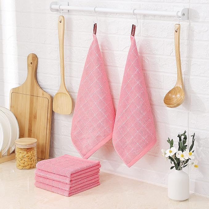 Homaxy 100% Cotton Terry Kitchen Dish Cloths, 6 Pack, Pink | Ultra Soft and Absorbent, Suitable for Drying and Washing Dishes