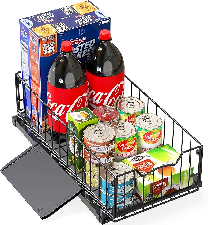 Simple Houseware Pull-Out Cabinet Sliding Basket, 17.2Dx9.7Wx5H, Black | Ideal for Kitchen and Bathroom Cabinet Storage Organizer, Under Sink or Pantry Organization