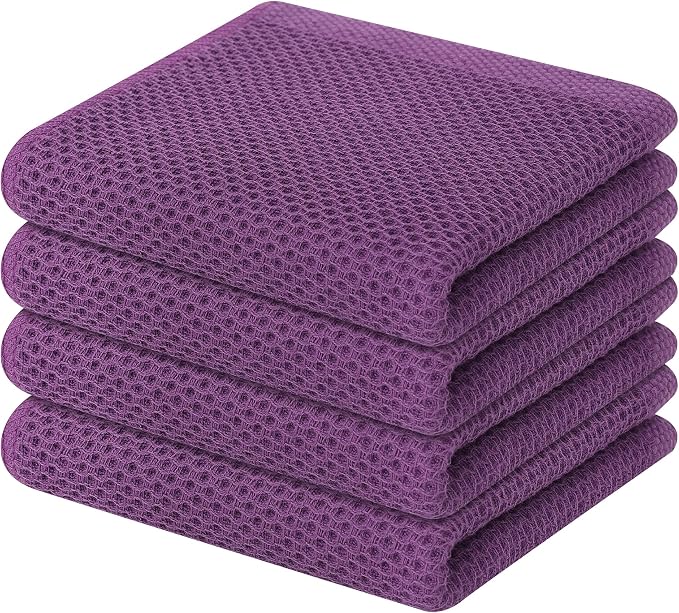 Homaxy 100% Cotton Waffle Weave Kitchen Dish Towels 4-Pack, Purple | 13 x 28 Inches, Ultra Soft Absorbent Dish Towels, Quick Drying Cleaning Towels