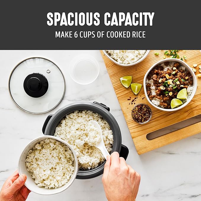 GreenLife Rice Cooker, 3-Cups Uncooked/6-Cups Cooked, Black | PFAS-Free Ceramic Nonstick Removable Pot, One-Switch Design, Grains Multicooker, Keep Warm, Dishwasher Safe Parts, Easy Clean