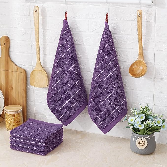 Homaxy 100% Cotton Terry Kitchen Dish Cloths, 12 Pack, Purple | Ultra Soft and Absorbent, Suitable for Drying and Washing Dishes