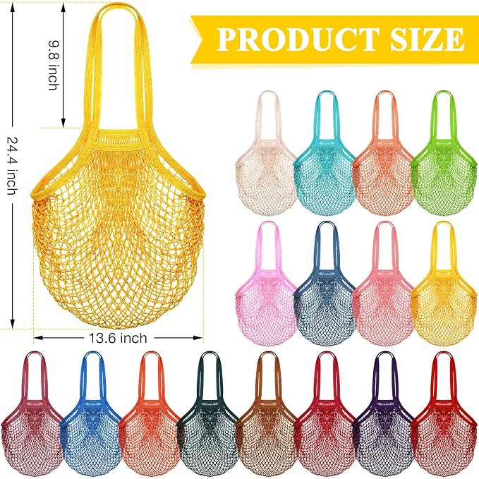 Shappy 16 Pcs Mesh Grocery Bags Reusable Produce Bags Washable Cotton Mesh Tote with Handles for Fruit Vegetable Farmers Market Shopping