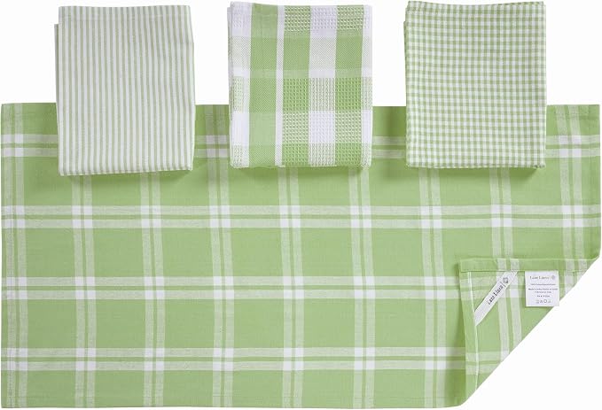 LANE LINEN 100% Cotton Kitchen Dish Cloths, Ultra Soft Absorbent Quick Drying Dish Towels, Multiweave Wash Cloths Dish Towel Sets, 13x28 Inches, 4 Pack - Sage Green
