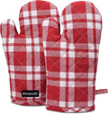 Encasa XO Oven Mitts, Heat Resistant Kitchen Gloves, Microwave | Franca Red Checks, 100% Cotton | Diamond Quilted Insulation | Pot Holders | Hanging Loop | Barbecue & Grill | Set of 2