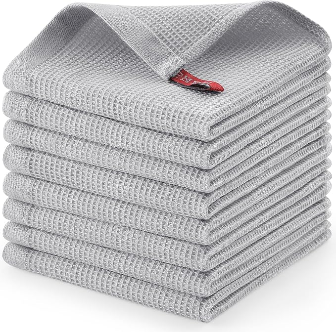Homaxy 100% Cotton Waffle Weave Dish Cloths, 8 Pack, Light Grey | Soft and Absorbent Dish Towels, 12 x 12 Inches Quick Dry Dish Rags