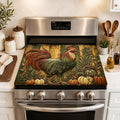 Vintage Rooster Pumpkin Stove Top Cover 28.3 x 20.5 Inch, Rustic Farmhouse Glass Cooktop Protector Mat, Fall Harvest Electric Range Cover for Kitchen Counter Decor (Retro Rooster)