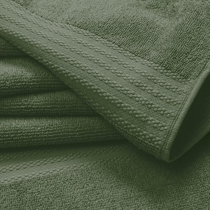 GLAMBURG Ultra Soft 8-Piece Towel Set - 100% Pure Ring spun Cotton, Contains 2 Oversized Bath Towels 27x54, 2 Hand Towels 16x28, 4 Wash Cloths 13x13 - Ideal for Everyday use, Hotel & Spa - Olive Green