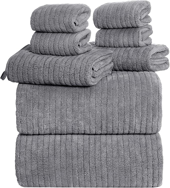 8 Piece Bath Towels Set, 2 Oversized 35 * 70 in Bath, 2 Hand, 4 Wash | Luxury Soft Microfiber, Super Absorbent Thick, Quick Dry, Shower Towels for Bathroom, Spa & Hotel, Grey