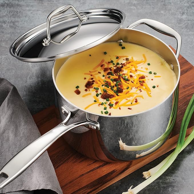 Tramontina Signature Tri-Ply Clad Stainless Steel 4-Quart Sauce Pan | Induction-Ready, Dishwasher-Safe, NSF-Certified, Made in Brazil