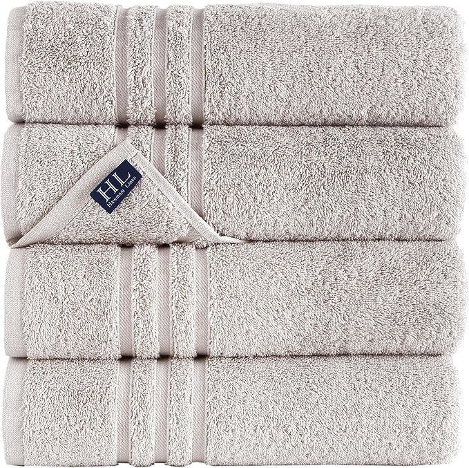 Hawmam Linen Ice Silver Bath Towels 4 Pack Soft and Absorbent, Premium Quality Perfect for Daily Use 100% Cotton Towel 600 GSM