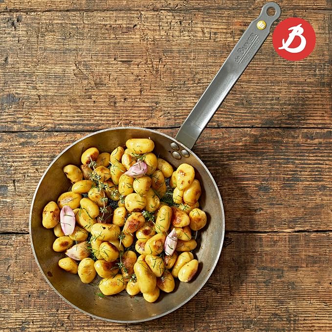 de Buyer MINERAL B Carbon Steel Fry Pan - 8” Diameter, 5.5” Cooking Surface - Ideal for Searing, Sauteing & Reheating - Naturally Non-Stick Finish - Made in France