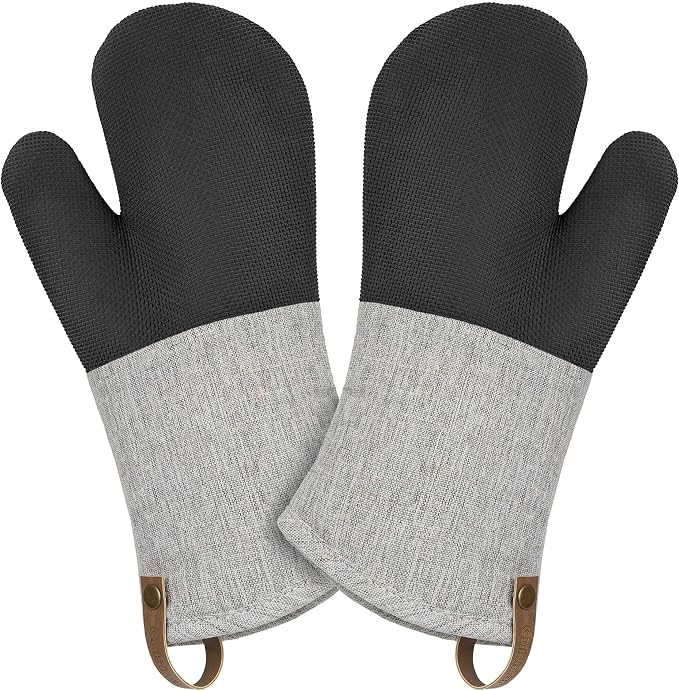Cuisinart Heritage Kitchen Oven Mitts, Heat-Resistant, 2-Pack, 7"x13" | Non-slip neoprene palm grips up to 350°F, long cuff shields forearms, hang loop for storage, handles cast iron and grilling