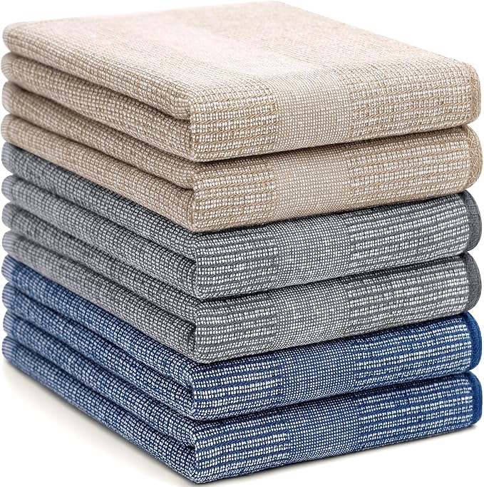 Homaxy 380 GSM Cotton Premium Kitchen Towels 6 Pack, 18"x 28", Multicolor | Flat and Terry Dish Towels, Highly Absorbent Tea Towel Set with Hanging Loop, Soft Utility Kitchen Hand Towels
