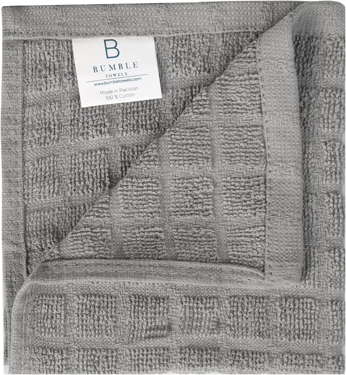 Bumble Dish Cloths (8-Pack), 100% Cotton Kitchen Towels, 12"x12" - Gray | 405 GSM | Soft, Highly Absorbent & Durable Dish Towels for Kitchen