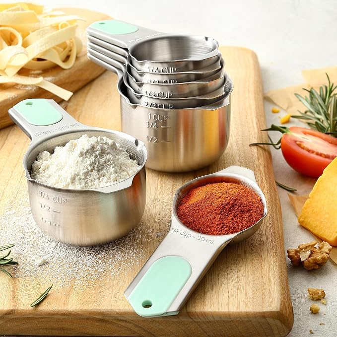 Spring Chef Magnetic Measuring Cups & Spoons Set of 15, Patented, Mint | Stackable Stainless Steel Measuring Cups & Heavy Duty Metal Measuring Spoons with Levelers for Dry & Liquid Ingredients