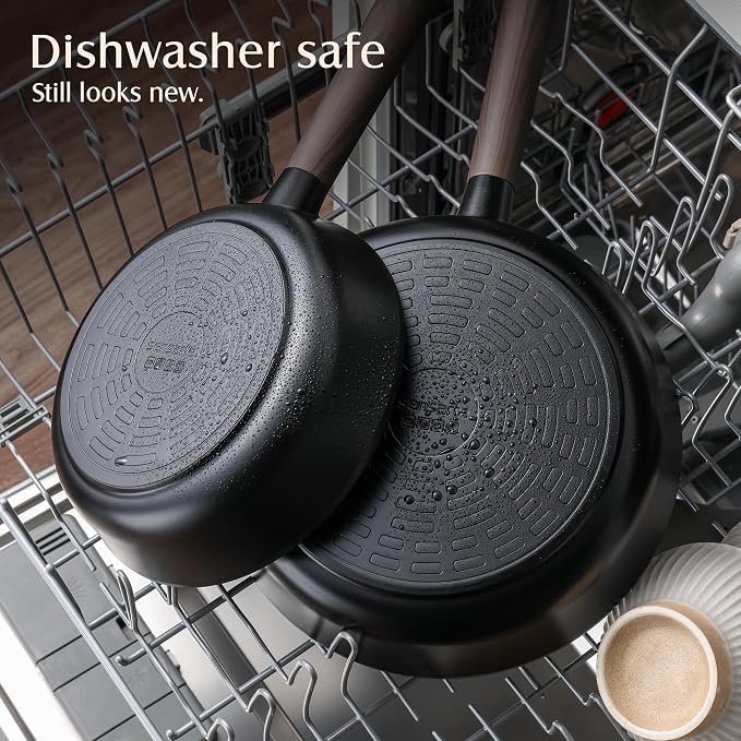 SENSARTE 11" Non Stick Frying Pans Skillet with Lid, PFOA/PFOS Free | Non Toxic Healthy Chef's Pan for Eggs, Works as Small Wok for Cooking, Kitchen & Home Essentials, Induction Compatible, Black