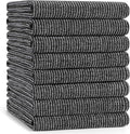 Mordimy Premium Large Cotton Kitchen Towels (18"x 28", 8 Pack), Black | 100% Ring Spun Cotton, Super Absorbent, 380 GSM, Flat & Terry, Soft, Hanging Loop Dish Towels
