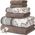 Modern Threads 6 Piece Bath Towel Set – Bathroom Set with 2 Bath Towels, 2 Hand Towels, and 2 Wash Cloths – 100% Cotton, Super Absorbent & Extra Soft – Reversible Floral Trail (Taupe Brown)
