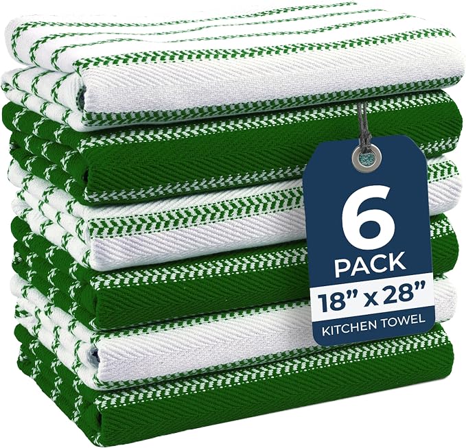 LANE LINEN Kitchen Towel Sets - 6 Pack Cotton Dish Towels for Drying Dishes, 18”x 28”, Hand Towel, Absorbent Tea Towels, Quick Drying Kitchen Towel Set - Christmas Green