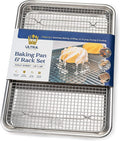 Aluminum Baking Sheet with Cooling Rack Set, 13'' x 18'' | 100% Stainless Steel Rack, Oven Safe, Half Sheet Size Pan, Durable Rimmed Sides, Easy Clean, Commercial Quality for Cooking