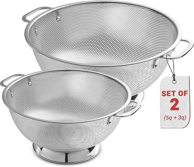 Bellemain Stainless Steel Colander for Kitchen, 3 & 5 Qt Strainers