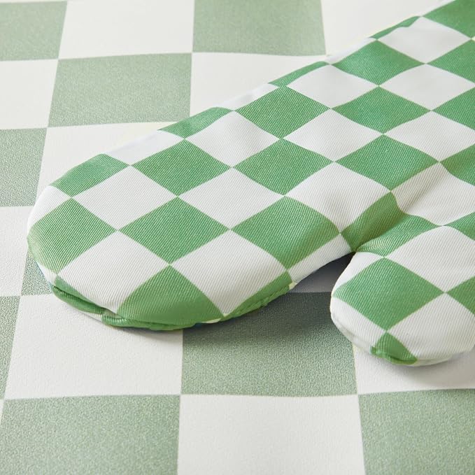 Ohocut Green Checkered Oven Mitts Heat Resistant, Vintage Retro Checkerboard Cute Oven Mitts, Non-Slip Silicone Kitchen Oven Gloves 1 Pair 7''x13''