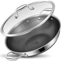 LOLYKITCH Hybird Nonstick Wok Pan with Lid | 13-Inch | Rivented Handle | Non Toxic | Tri-Ply Stainless Steel | Ceramic Coating | Stir Fry Pan | Induction Compatible | Dishwasher & Oven Safe