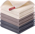 Kitinjoy 100% Cotton Waffle 6-Pack Kitchen Towels, 12" x 12", Mixed Color | Ultra Absorbent, Super Soft, lightweight, Quick Drying Dish Rags for Washing Dishes