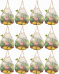 Eccliy 12 Pcs Reusable Mesh Grocery Bags Portable Cotton Produce Containers Washable Net Mesh Tote Bag Handle String Shopping(Beige)