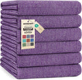 Mordimy Premium Large Cotton Kitchen Towels (18"x 28", 6 Pack), Purple | 100% Ring Spun Cotton, Super Absorbent, 380 GSM, Flat & Terry, Soft, Hanging Loop Dish Towels