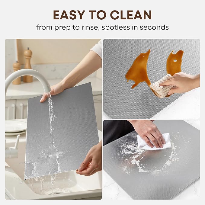 Stainless Steel Cutting Board, 15" x 11" Chopping Board for Kitchen, Metal Cutting Board with Lip & Non-Slip Pad, Easy to Clean, 40 x 30 cm